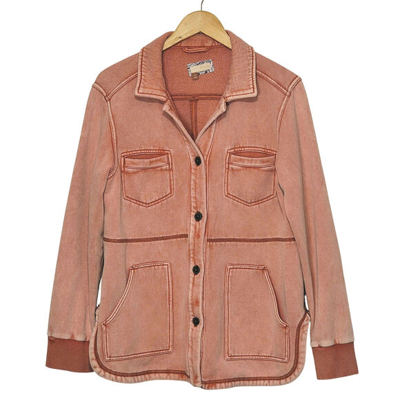 Pilcro Anthropologie Utility Shirt Jacket Retro Vintage Wash Button Up Red M - Picture 16 of 16